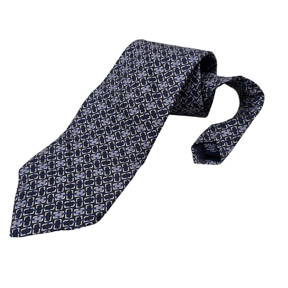 Brooks Brothers Tie Mens One Size Blue Silk Geometric Print Made USA Classic